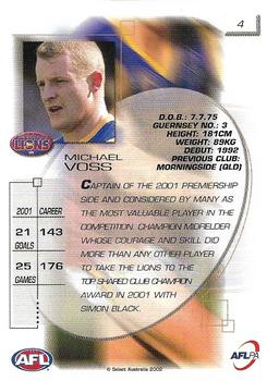 2002 Select AFL Exclusive #4 Michael Voss Back
